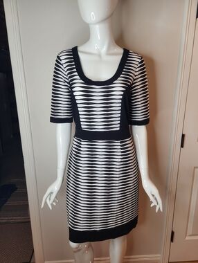 Karen Kane Black & White Striped Knit Scoop Neck Dress